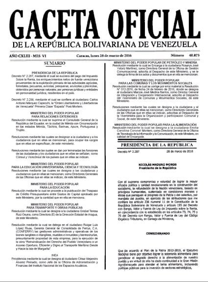 Gaceta Oficial 40873 del 28 marzo 2016 https://t.... 1 Ce1FHgMXIAAWeTw