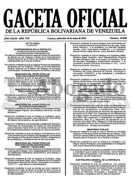 Gaceta Oficial 40906 del 18 mayo 2016 https://t.co... 1 CkD35YGXAAA5r9D