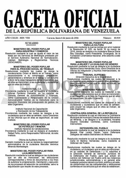 Gaceta Oficial 40919 del 6 junio 2016 https://t.co... 1 CkYR89pVEAAEIJ0