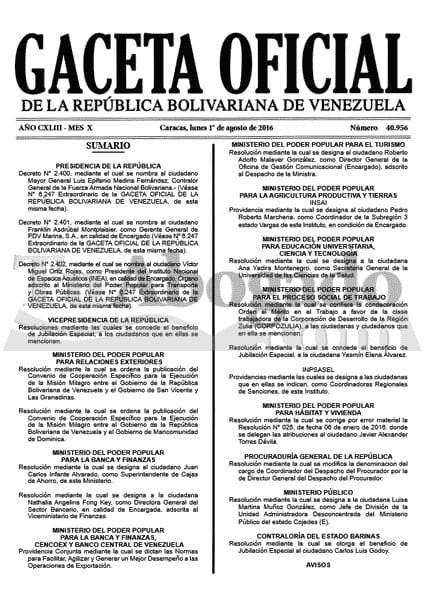 Gaceta Oficial 40956 del 1 agosto 2016 https://t.c... 1 Co8sPBvWEAAqgur