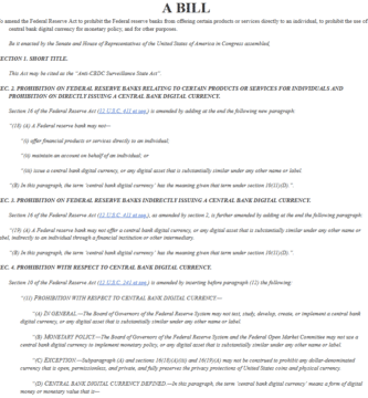 Anti-CBDC Surveillance State Act (Ley Anti-Estado de Vigilancia CBDC) EEUU