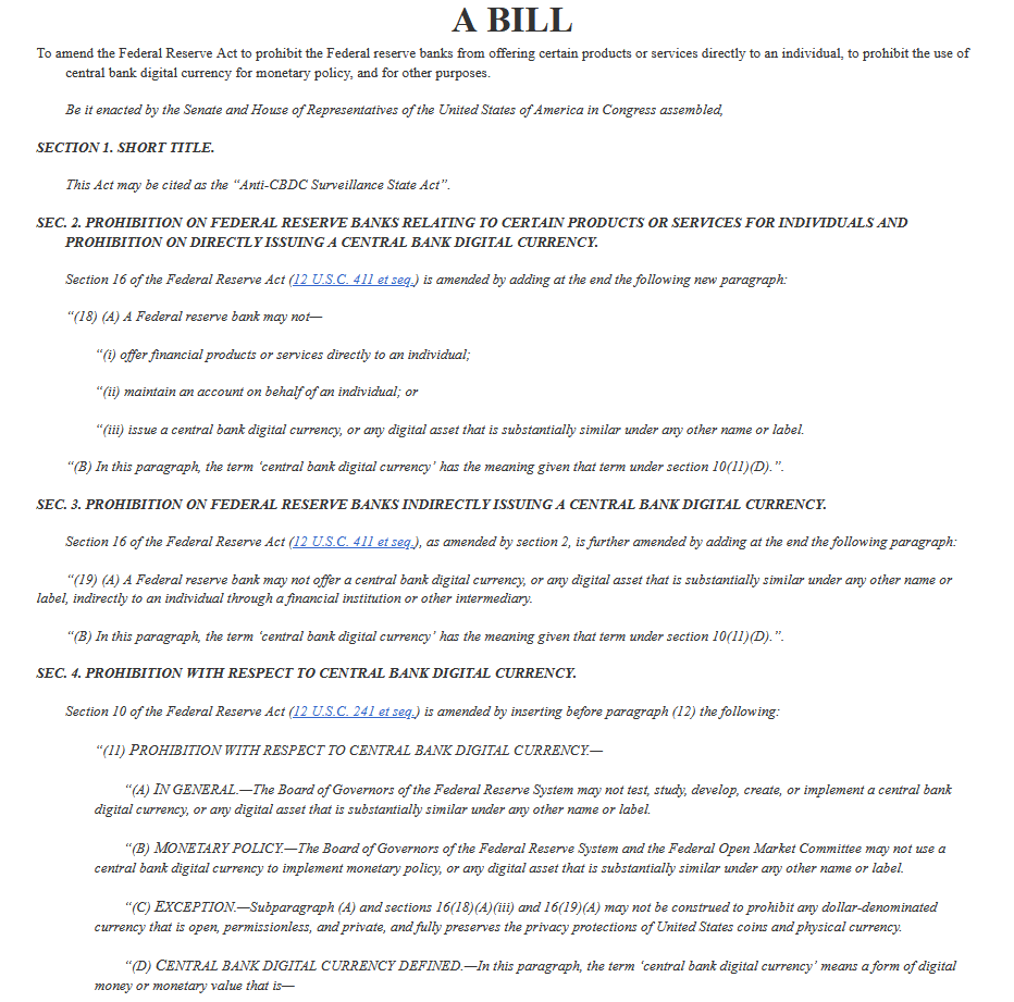 Anti-CBDC Surveillance State Act (Ley Anti-Estado de Vigilancia CBDC) EEUU 1 Anti-CBDC Surveillance State Act (Ley Anti-Estado de Vigilancia CBDC) EEUU