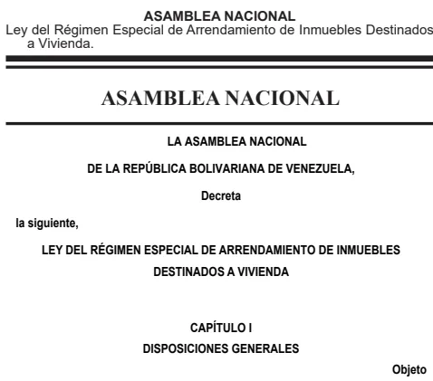 Ley del Régimen Especial de Arrendamiento de Inmuebles Destinados a Vivienda 2026 1 Ley del Régimen Especial de Arrendamiento de Inmuebles Destinados a Vivienda, Gaceta Oficial N.° 7.065 Extraordinario